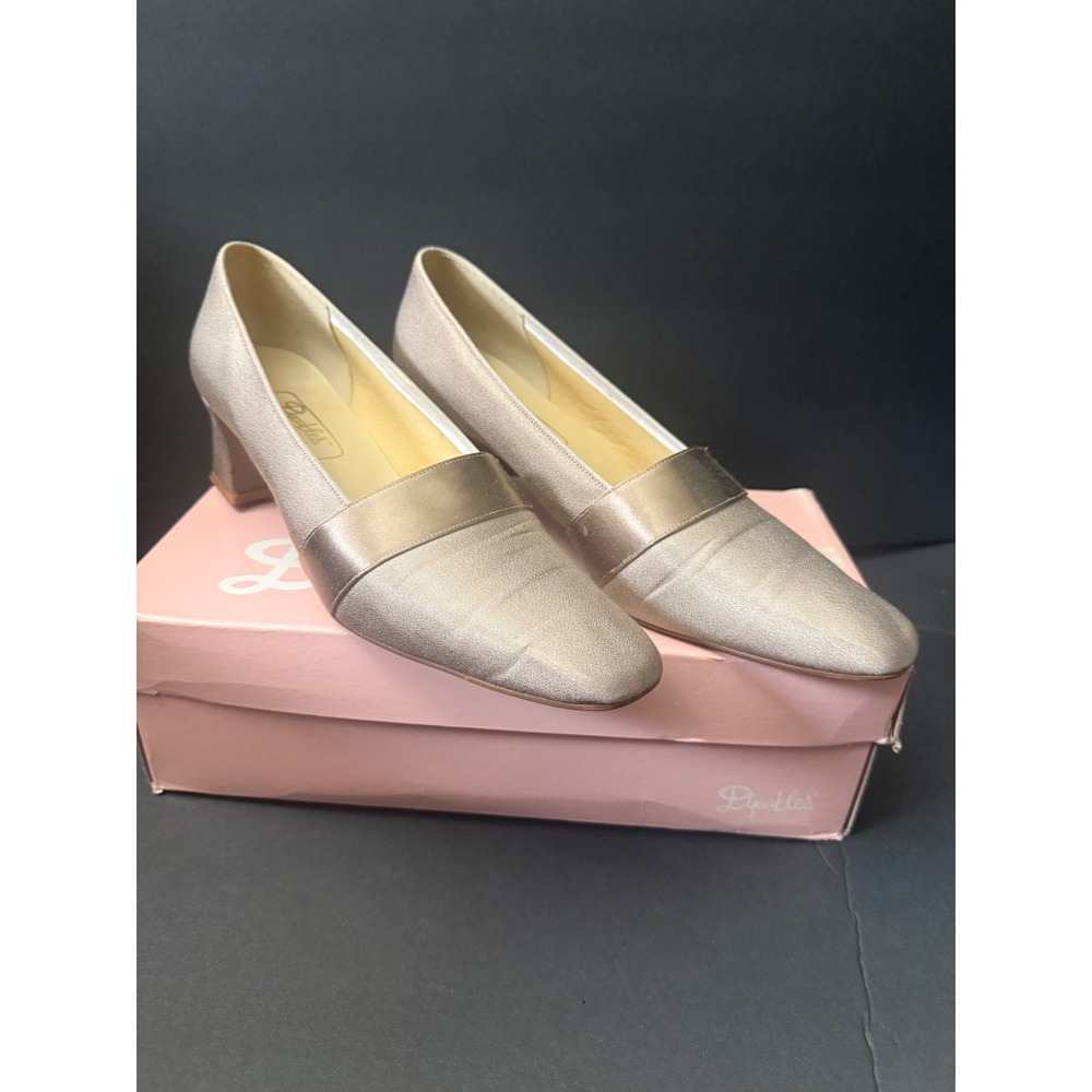 Dyeables Vintage Champagne Metallic Satin Block Heel Pumps Square Toe Size 11B